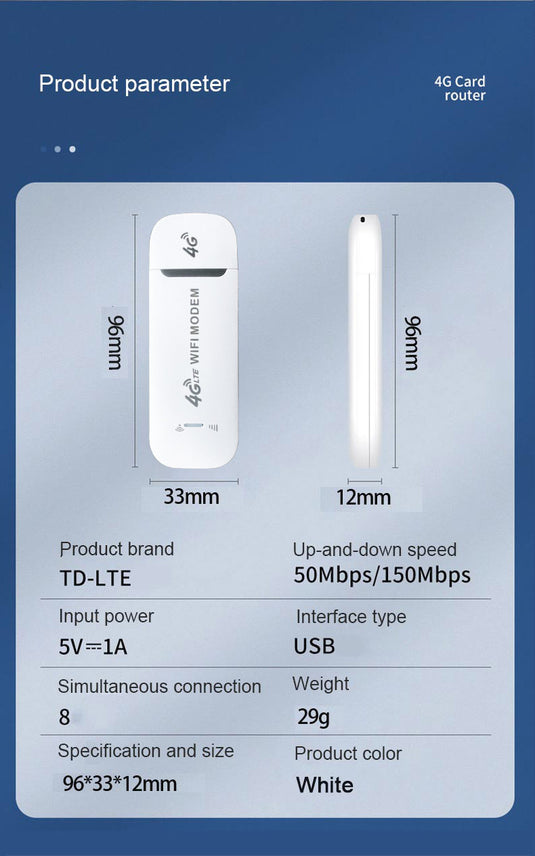 [U96-3] 4G Wireless Internet Dongle LTE SIM Card Mini Portable 4G Modem 150Mbps with WiFi USB Dongle - Polar Tech Australia