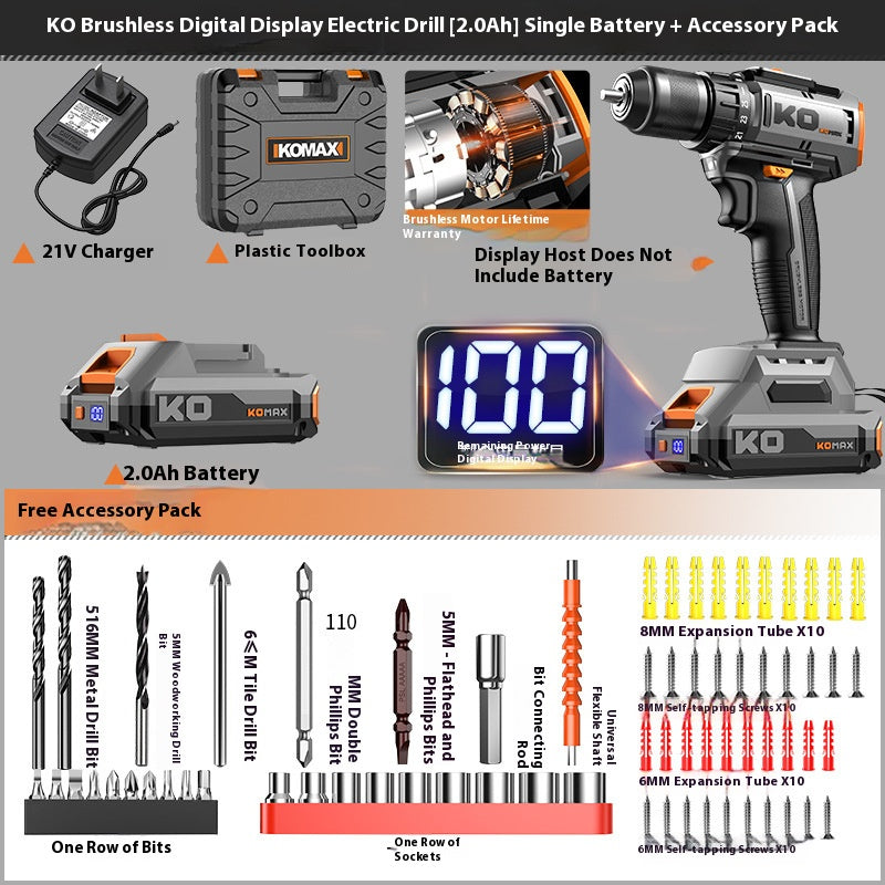 Load image into Gallery viewer, [Bundel Kit] Komax 21V V12 High Power Electric Rechargeable Cordless Hammer Drill Brushless Motor
