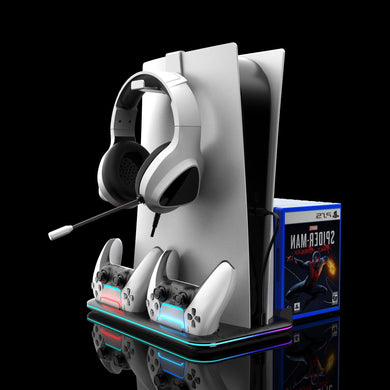SONY PlayStation PS5 Slim & PS5 Pro - All-in-one Multifunction Charging Stand with Cooling Fan & RBG Light Effect & Disc Storage - Polar Tech Australia