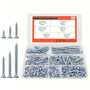 Cargue la imagen en el visor de la galería, [209 Pieces] Stainless Steel Self-Tapping M3.5 #6 Wood Screw Self-Drilling Assortment Kit
