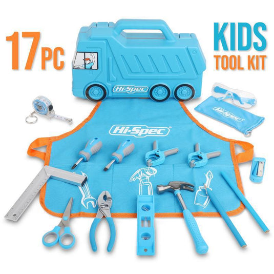 17 in 1 Hi-Spec Kid's Blue Tool Kit Set with DIY Hand Kid friendly Tool Set Kit Truck Case