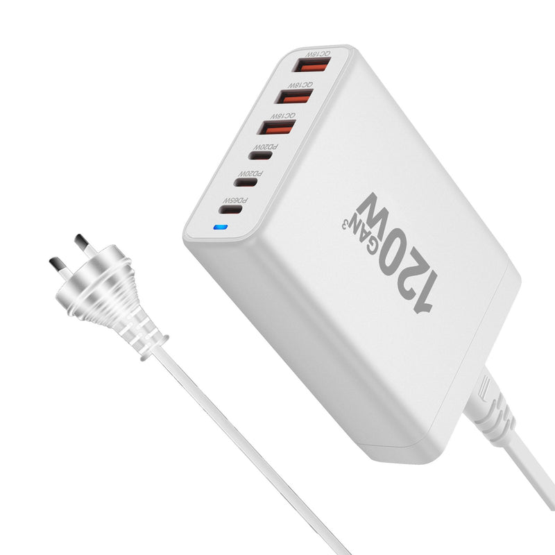 Load image into Gallery viewer, [120W GaN][SAA Approved] Universal Phone Tablet Laptop MacBook PD+QC 6 Port USB Type-C Wall Charger Desktop Home Office Charging Station Power Adapter (AU Plug) - Polar Tech Australia
