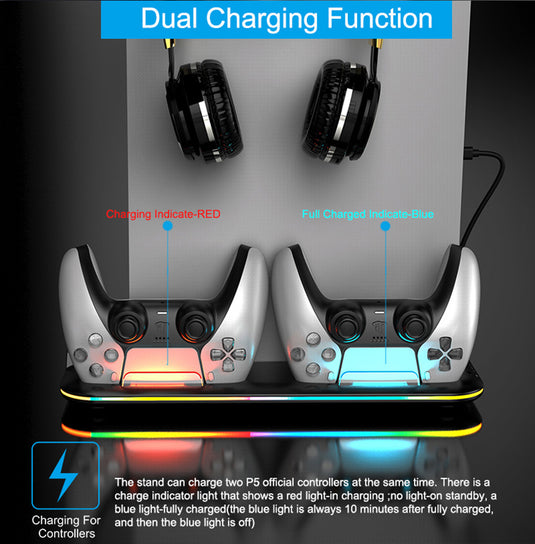 SONY PlayStation 5 / PS5 All-in-one Multifunction Charging Stand with Cooling Fan & RBG Light Effect & Disc Storage - Polar Tech Australia