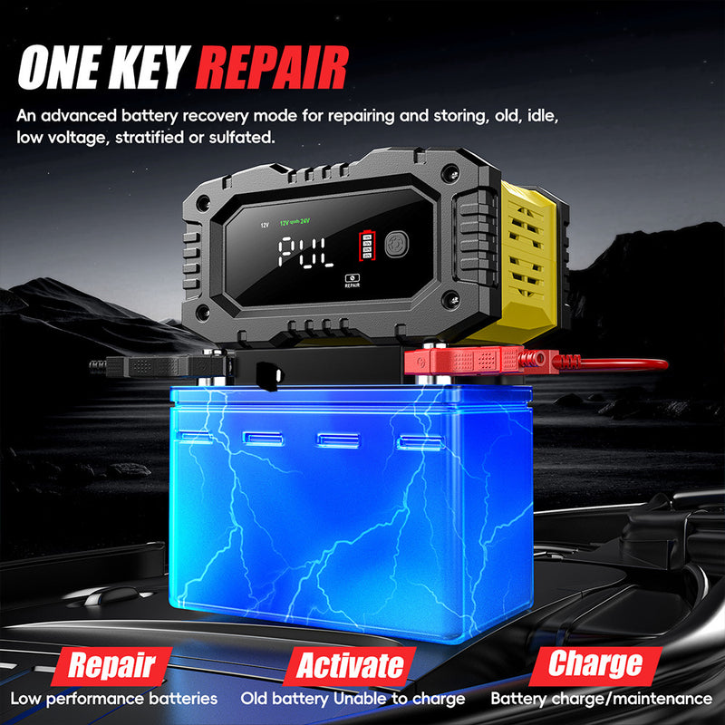 Cargue la imagen en el visor de la galería, FOXSUR 12V 10A / 24V 5A Smart Automatic Battery Charger with Repair Mode, LCD Display &amp; AU Plug - Polar Tech Australia
