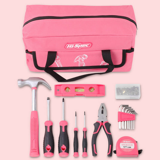 Hi-Spec 18 in 1 General Purpose Pink Tool Home Repair Car Maintenance Tool Kits Mechanic Girl Women Tool Set