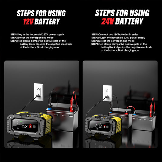 FOXSUR 12V 10A / 24V 5A Smart Automatic Battery Charger with Repair Mode, LCD Display & AU Plug - Polar Tech Australia