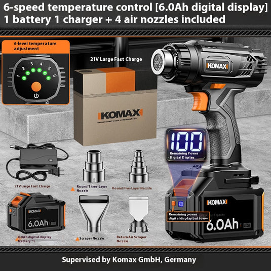 [Battery & Charger Bundle Kit] Komax 6 Level Temperature Control Cordless Portable 21V Battery Powered Heating Hot Air Gun Station