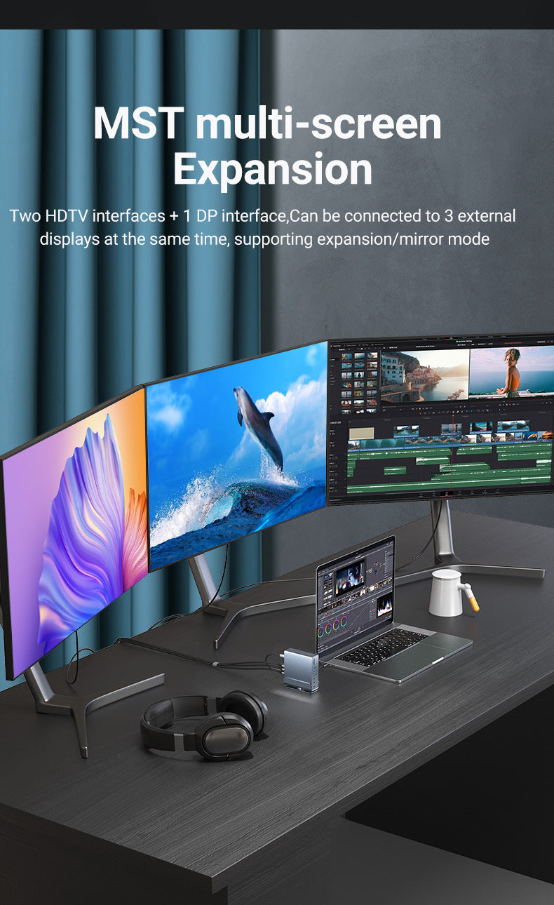 Chargez l&#39;image dans la visionneuse de la galerie, [15-in-1] Type C USB 3.0 HDMI DP Ethernet PD – Computer Port Expansion with Multiple Interfaces (COMBO Card Reader + HUB) Dock Station - Polar Tech Australia
