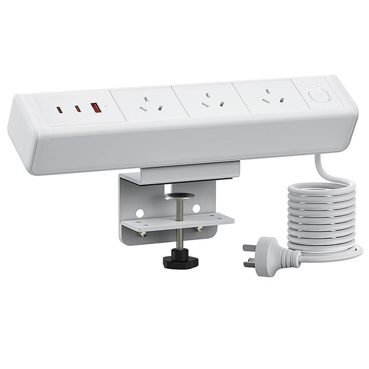 3 Outlets & 3 USB Ports 65W PD Fast Charging All in one Desktop Mounted Power Strip for Home, Office, Workspace (White)