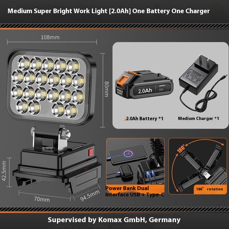 Load image into Gallery viewer, [Battery &amp; Charger Bundle Kit] Komax Portable Foldable 21V Battery Powered LED Light With USB &amp; Type-C Ports - Polar Tech Australia

