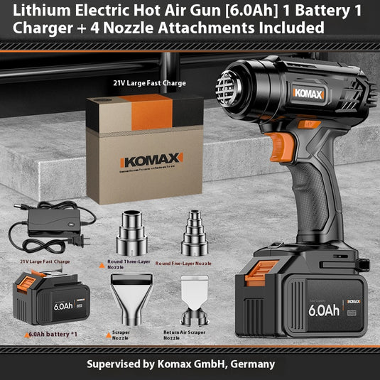 [Battery + Charger Bundle Kit] Komax Cordless Portable 21V Battery Powered Heating Hot Air Gun Station