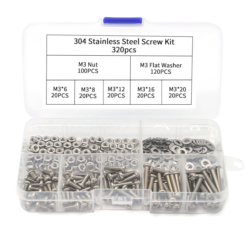 Cargue la imagen en el visor de la galería, [320 Pieces] Stainless Steel M3 Hex Socket Screws, Bolts, Nuts Set with Storage Box

