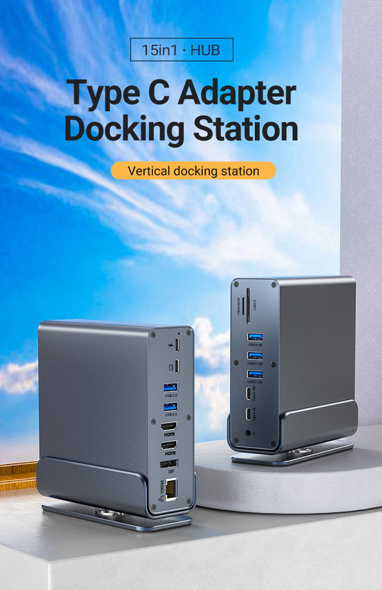 [15-in-1] Type C USB 3.0 HDMI DP Ethernet PD – Computer Port Expansion with Multiple Interfaces (COMBO Card Reader + HUB) Dock Station - Polar Tech Australia