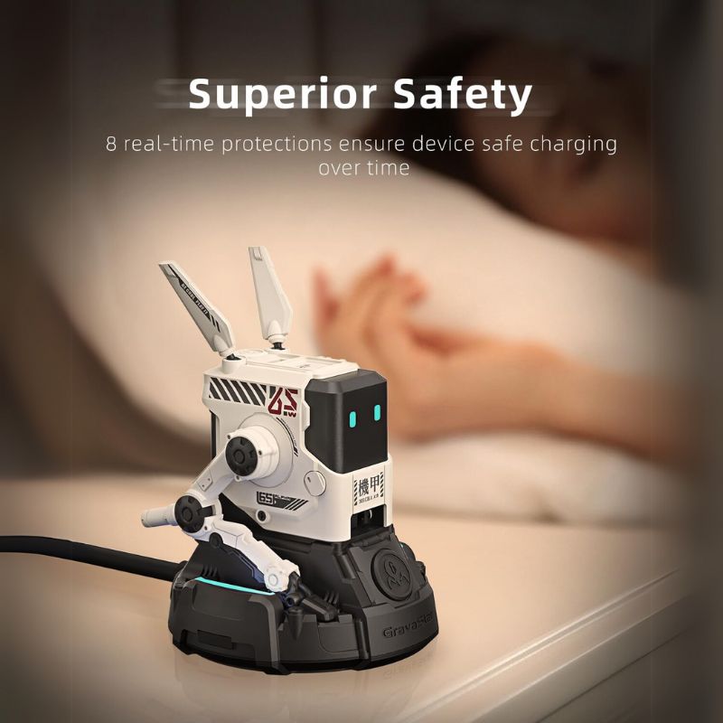 Cargue la imagen en el visor de la galería, GravaStar Power Strip + GravaStar 65W USB C Charger, Alpha65 Robot Fast GaN Charger Block, 3-Port Fast Power Adapter, Foldable Compact Wall USB C Charge
