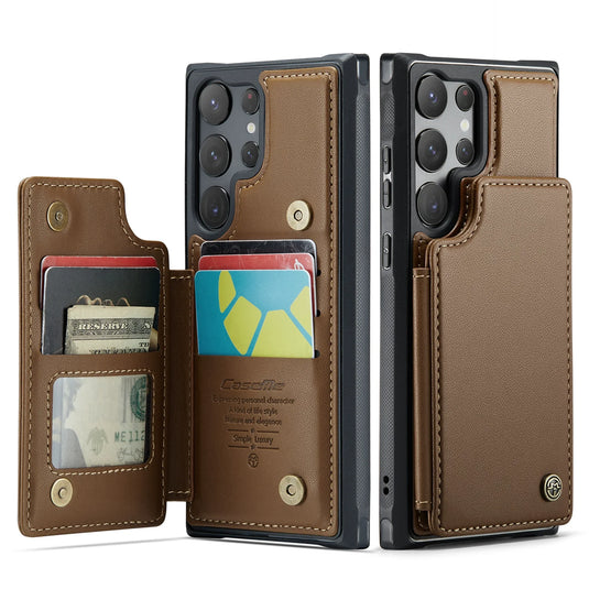 [With Card Slot] Samsung Galaxy S26/Plus/Ultra - RFID Flip Premium Leather Wallet Series Case