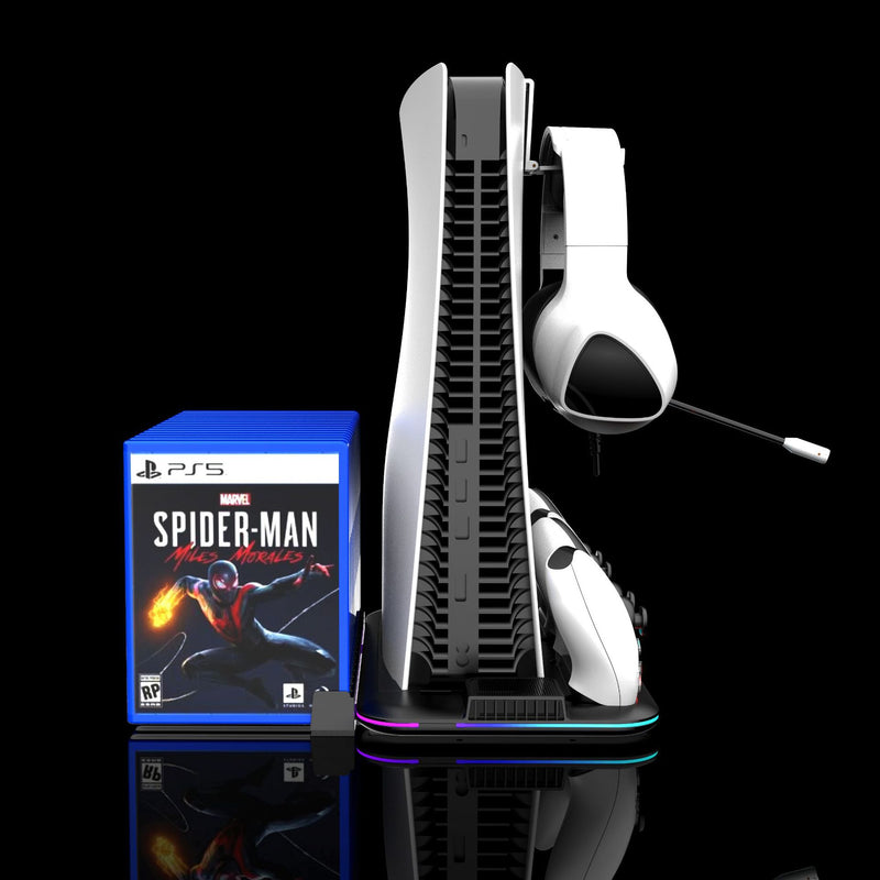 Load image into Gallery viewer, SONY PlayStation PS5 Slim &amp; PS5 Pro - All-in-one Multifunction Charging Stand with Cooling Fan &amp; RBG Light Effect &amp; Disc Storage - Polar Tech Australia
