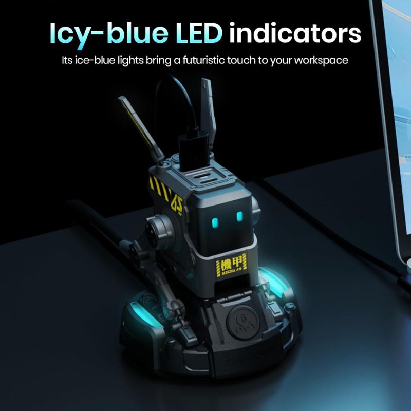 Cargue la imagen en el visor de la galería, GravaStar Power Strip + GravaStar 65W USB C Charger, Alpha65 Robot Fast GaN Charger Block, 3-Port Fast Power Adapter, Foldable Compact Wall USB C Charge
