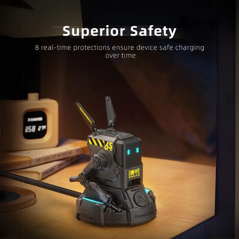 Cargue la imagen en el visor de la galería, GravaStar Power Strip + GravaStar 65W USB C Charger, Alpha65 Robot Fast GaN Charger Block, 3-Port Fast Power Adapter, Foldable Compact Wall USB C Charge
