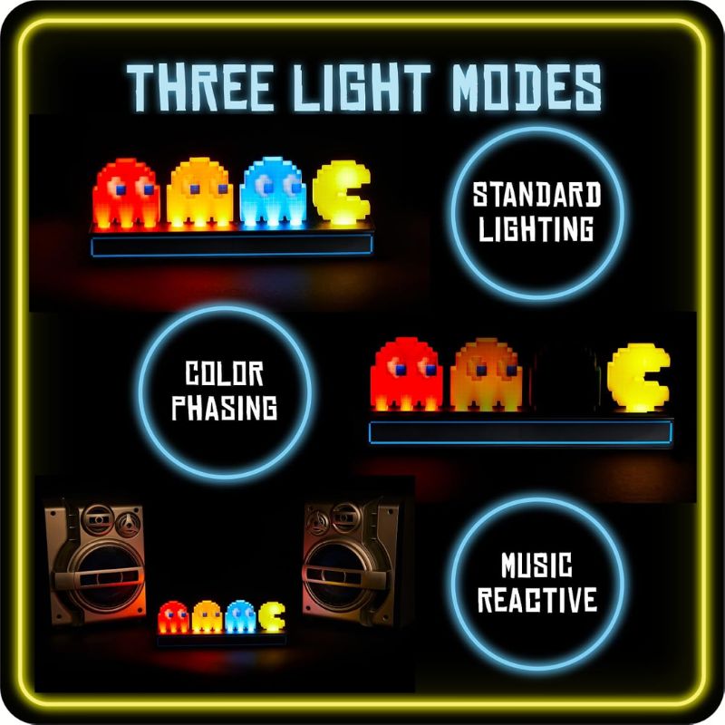 Cargue la imagen en el visor de la galería, Paladone Pac Man and Ghosts Light 3D Pixel Lamp LED Game Icon Night Light Colour Phasing Music Reactive for Bedroom Gaiming Room
