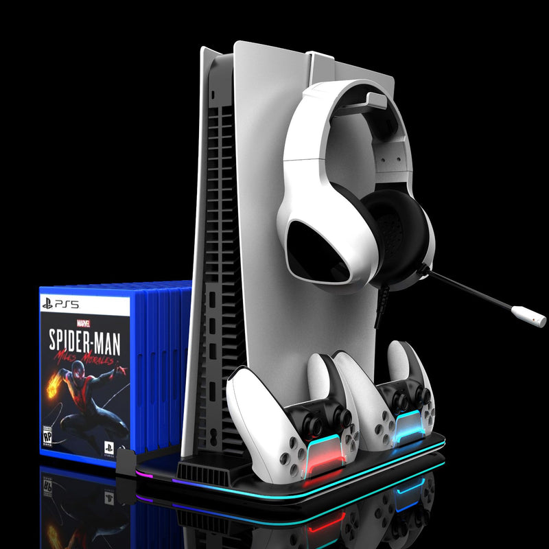 Load image into Gallery viewer, SONY PlayStation PS5 Slim &amp; PS5 Pro - All-in-one Multifunction Charging Stand with Cooling Fan &amp; RBG Light Effect &amp; Disc Storage - Polar Tech Australia
