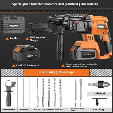 [Battery + Charger Bundel Kit] Komax 21V 1000W High Power Cordless Electric Hammer Drill 26mm rotary machine SDS plus with 3 modes, cordless drill machine with reverse/forward switch, Brushless motor