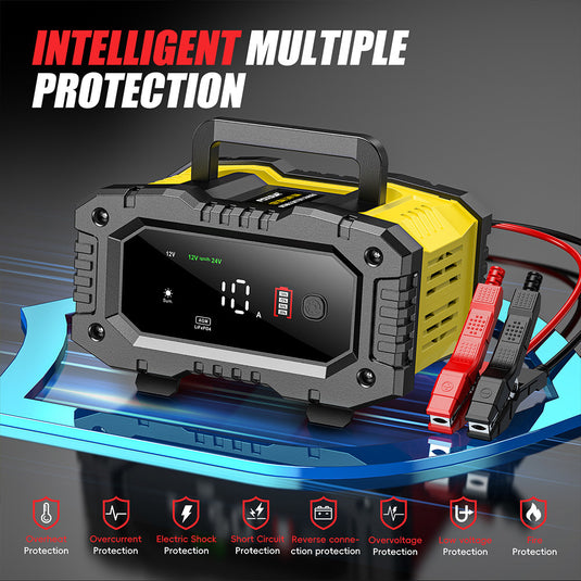 FOXSUR 12V 10A / 24V 5A Smart Automatic Battery Charger with Repair Mode, LCD Display & AU Plug - Polar Tech Australia