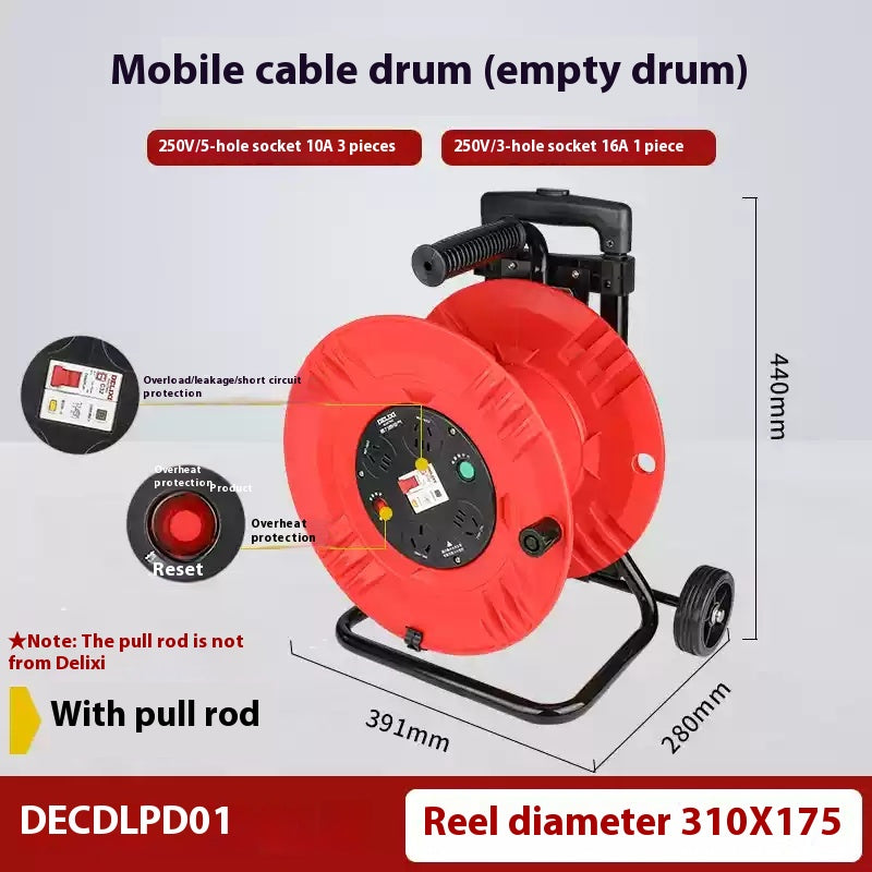 Chargez l&#39;image dans la visionneuse de la galerie, [DECDLPD01] [Excludes Cable] DELIXI Mobile Cable Reel Drum Movable Cable Tray with Multiple Outlets and Overcurrent Protection - Polar Tech Australia
