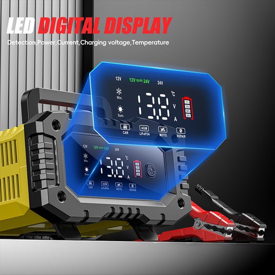 FOXSUR 12V 10A / 24V 5A Smart Automatic Battery Charger with Repair Mode, LCD Display & AU Plug - Polar Tech Australia