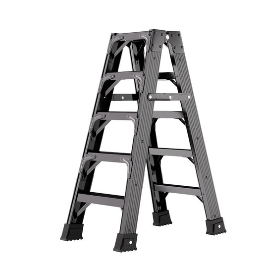 Heave Duty Black Carbon Steel Dual Sided Anti-Slip Step Leaning Ladder 150KG