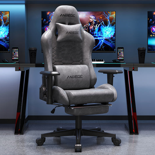 Luxury Vintage Leather Ergonomic Designed Gaming Chair 360° Rotation and Adjustable Armrests (Grey)
