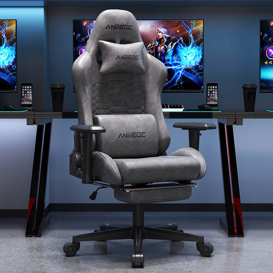 Luxury Vintage Leather Ergonomic Designed Gaming Chair 360° Rotation and Adjustable Armrests (Grey)