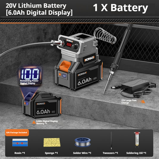 [Battery + Charger Bundle Kit] Komax Portable Outdoor Battery Powered Digital Display Soldering Iron Station 180℃ - 480℃