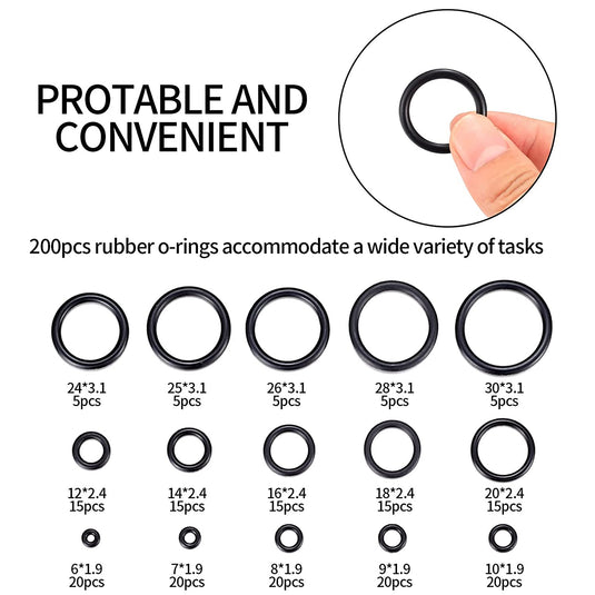 [200 Pieces] Rubber Washers Seal O Rings (6mm - 30mm)