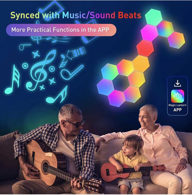 Chargez l&#39;image dans la visionneuse de la galerie, Hexagon RGB LED Smart Light Panels Punch-Free With App Control Gaming Lights Music Sync Hexagon Wall LED Lights DIY Geometry Ambience Lighting for Gaming Room Bedroom Streaming, 6 Panels
