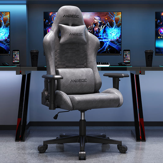 Luxury Vintage Leather Ergonomic Designed Gaming Chair 360° Rotation and Adjustable Armrests (Grey)