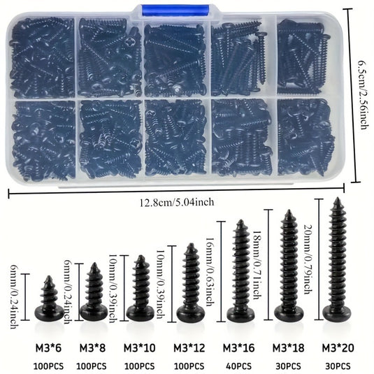[500 Pieces] Carbon Steel Black Self Tapping Screw M3 Cross Self Drilling Screws
