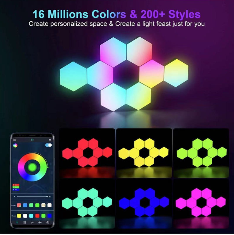 Chargez l&#39;image dans la visionneuse de la galerie, Hexagon RGB LED Smart Light Panels Punch-Free With App Control Gaming Lights Music Sync Hexagon Wall LED Lights DIY Geometry Ambience Lighting for Gaming Room Bedroom Streaming, 6 Panels
