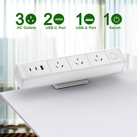 3 Outlets & 3 USB Ports 65W PD Fast Charging All in one Desktop Mounted Power Strip for Home, Office, Workspace (White)