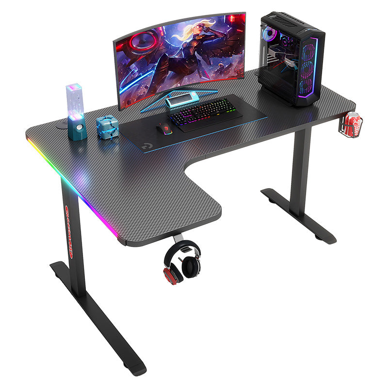 Cargue la imagen en el visor de la galería, Large Left Corner Gaming Desk with RBG LED Lights Carbon Fiber Surface with Cup Holder &amp; Headphone Hook - Polar Tech Australia
