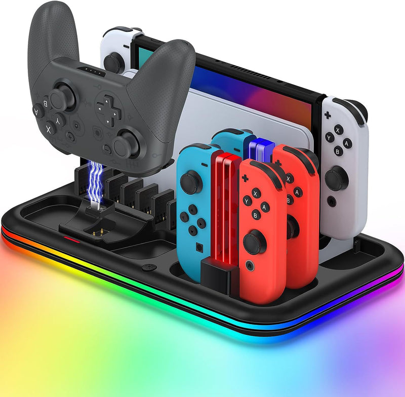 Load image into Gallery viewer, Nintendo Switch All-in-one Multifunction Charging Stand with Cooling Fan &amp; RBG Light Effect &amp; Disc Storage - Polar Tech Australia
