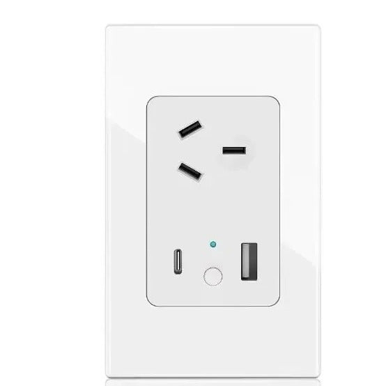 Cargue la imagen en el visor de la galería, [TUYA Smart Home] TUYA WiFi Smart 10A Wall Power Socket Outlet Glass Panel 1 Plug With 1 x USB &amp; 1 x PD 30W Port - Polar Tech Australia
