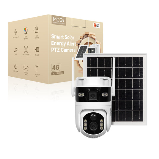 [TUYA Smart Home][4G Version][With Solar Panel] Full HD Dual Lens 4MP Wireless WIFI Full Color Day & night IP65 Outdoor PTZ Security Camera