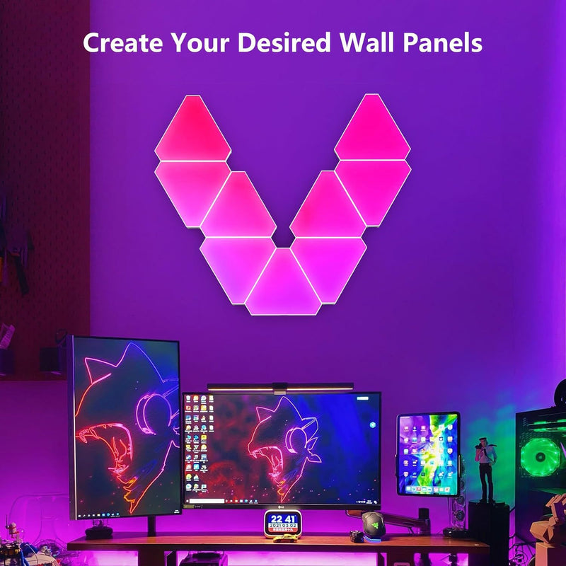 Cargue la imagen en el visor de la galería, Triangle LED Lights for Gaming Setup, RGBIC Triangle Wall Lights for Bedroom, Smart Home Light Panels Works with Alexa Google Assistant, APP/Voice Controlled, Music Sync Gaming Room 10 Pack
