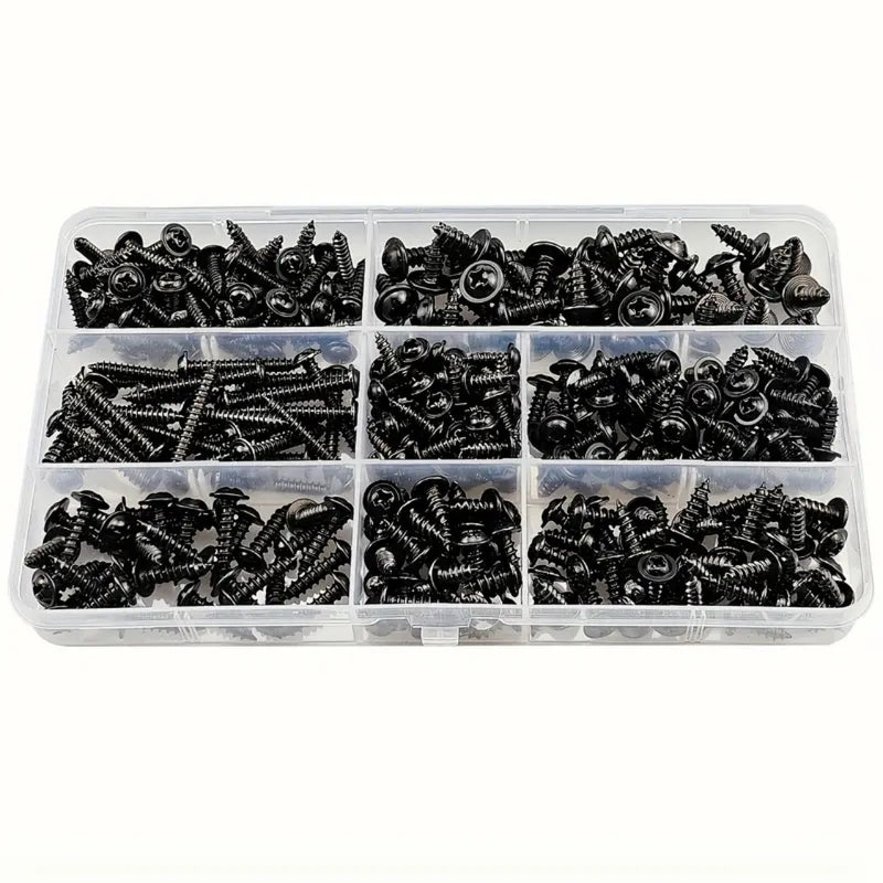 Chargez l&#39;image dans la visionneuse de la galerie, [340 Pieces] Stain Steel Black Self Tapping Screw M3.5 M4 M5 Cross Self Drilling Screws With Washer
