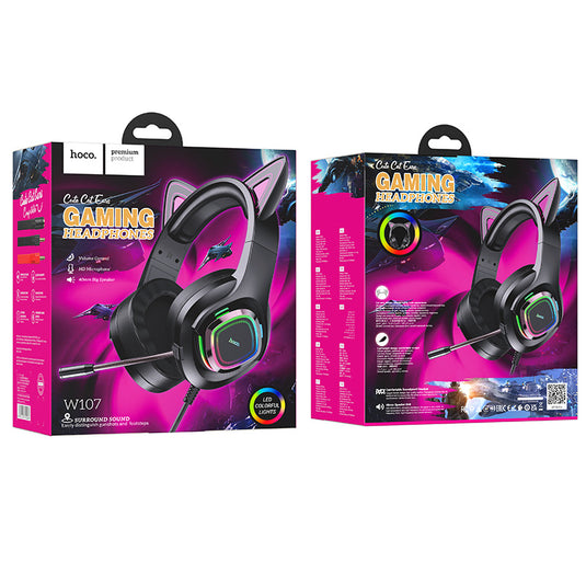 [W107] HOCO Wired RGB Light Cat Ear Style Gaming Earphone Earpod Headphone - Polar Tech Australia