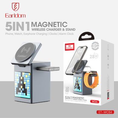 [WC14][Built-In LCD] 5 in 1 Earldom Aluminum Stand Alarm Clock QI 15W MagSafe Wireless Charging Magnet Stand - Polar Tech Australia