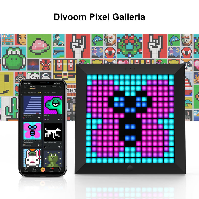 Cargue la imagen en el visor de la galería, Divoom Pixoo - Pixel Art Digital Picture Frame with 16x16 LED Display APP Control Clock Box - Desk Mount for Gaming Room &amp; Bedside Table
