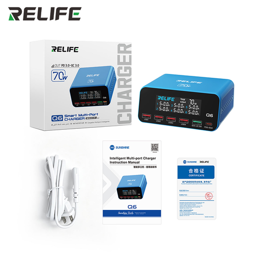 [Q6] Relife 70W Intelligent Multi-Port Digital Display Charger Up to 65W Single-Port Output