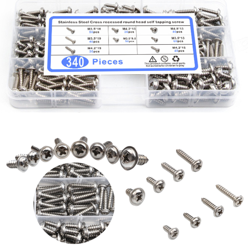 Cargue la imagen en el visor de la galería, [340 Pieces] Stain Steel Self Tapping Screw M3.5 M4.2 M4.8 Cross Self Drilling Screws With Washer
