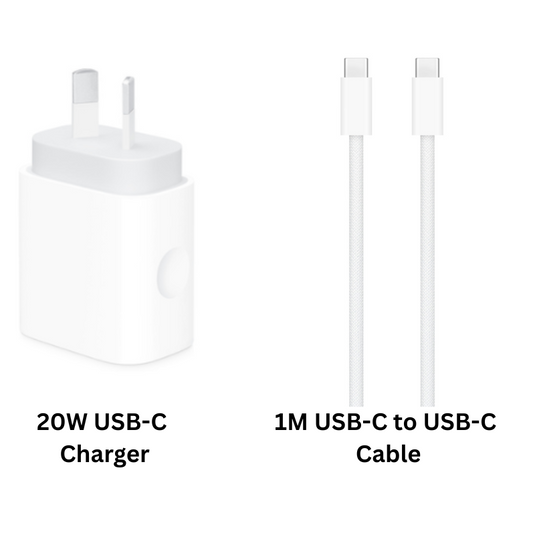 [Bundle] Apple OEM 20W Fast PD USB-C Port Wall Charger + USB-C to USB-C Cable (1M)